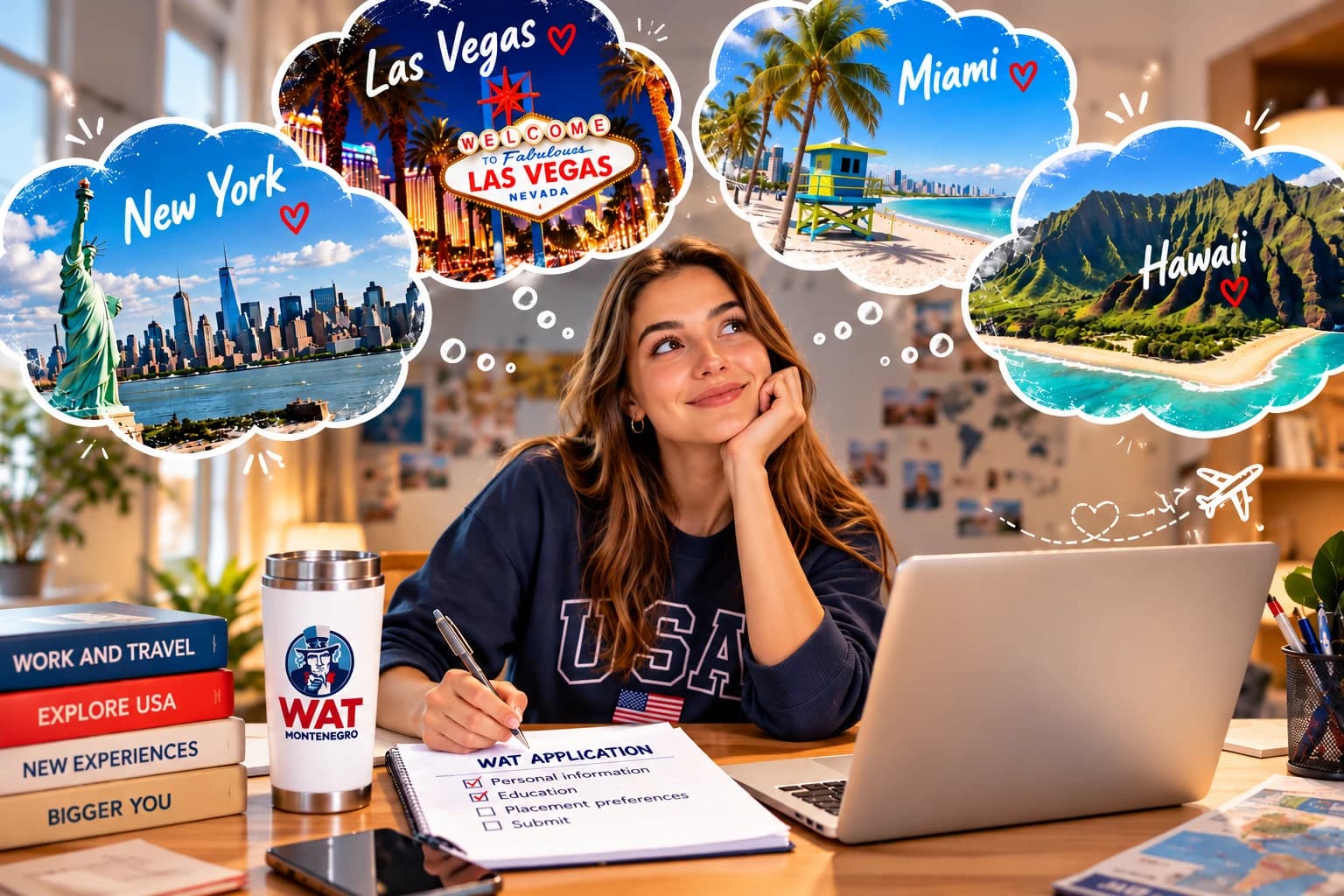 Studentkinja popunjava WAT prijavu i sanja o New Yorku, Las Vegasu, Majamiju i Havajima
